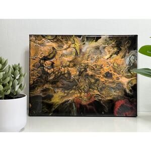 "Golden Abyss"  Resin Abstract Acrylic Art Original Painting 9" X 12" Canvas